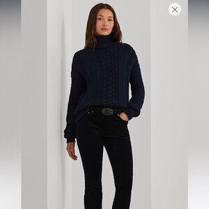 NWT Ralph Lauren Holiday Black Cable Knit Turtleneck Sweater Size Medium